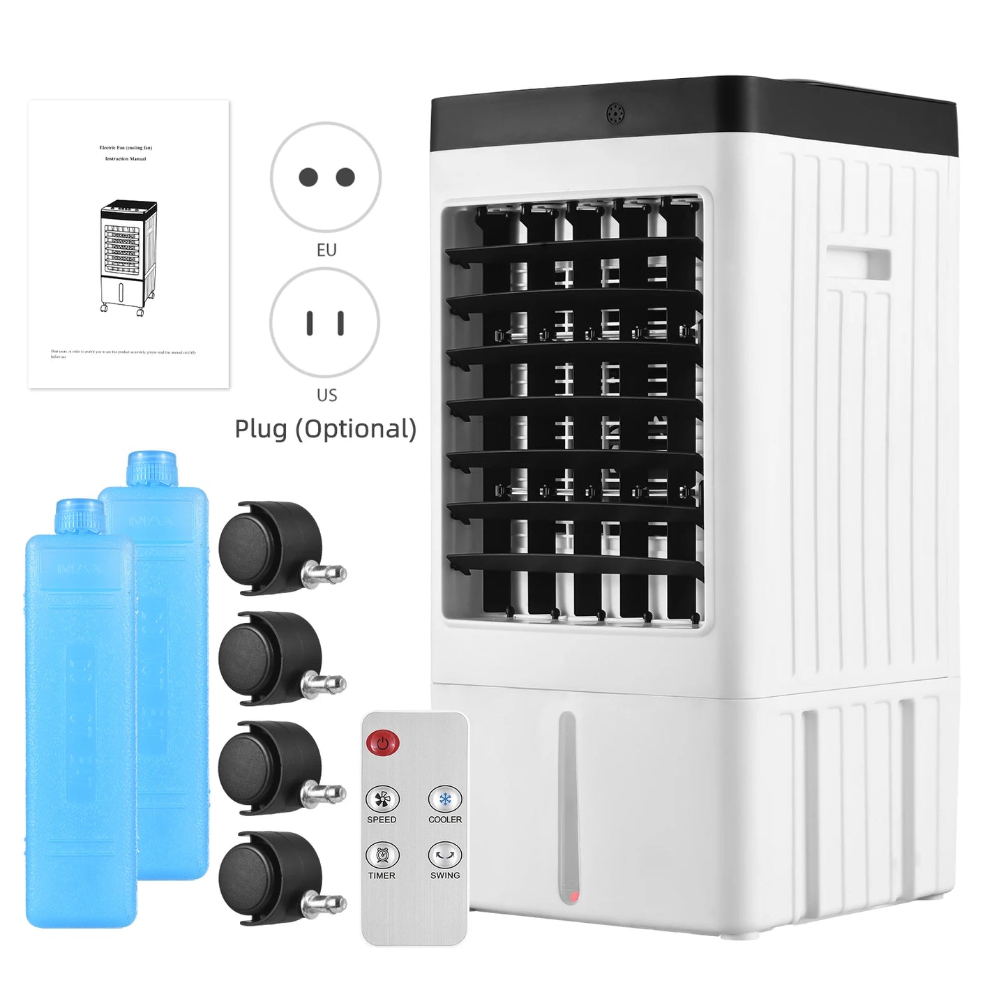 Evaporative Air Cooler 100° Oscillation Swamp Cooler with Remote Control / 2 Ice Boxes / 2.11 Gal Water Tank 1-7H Timer 3 Wind