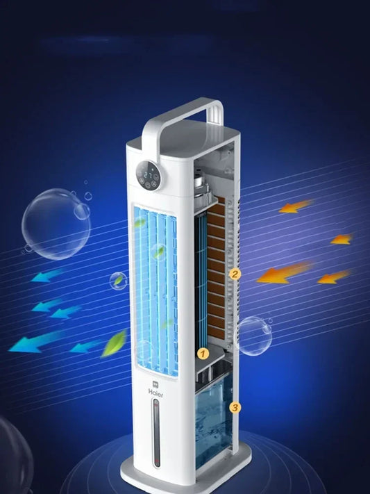 Haier-ventilador de torre refrigerado por agua, 220V, 60W, ahorro de energía, aire acondicionado móvil, humidificación, tipo suelo, Enfriador de aire para dormitorio
