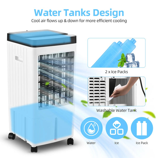 Evaporative Air Cooler 100° Oscillation Swamp Cooler with Remote Control / 2 Ice Boxes / 2.11 Gal Water Tank 1-7H Timer 3 Wind