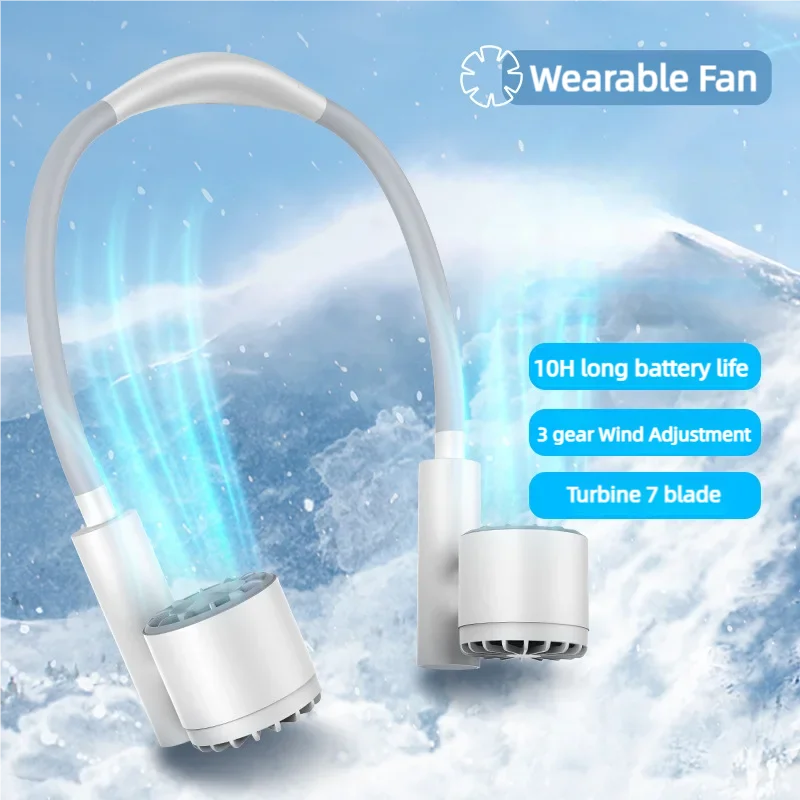 Lightweight Halter Neck Air Cooling Fan USB Rechargeable Outdoor Travel Sport Portable Wearable Mini Hanging Neck Fan 3Gear Wind